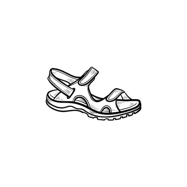 Icona di doodle di contorno disegnato sandalo bambino realistico. calzature, scarpe, bambini, vestiti per bambini, concetto di comfort