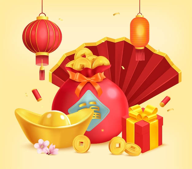 Vector realistic chinese new year composition