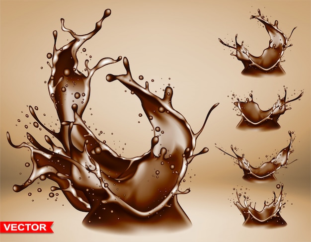 Vector realistic chocolate splash bursts and crown