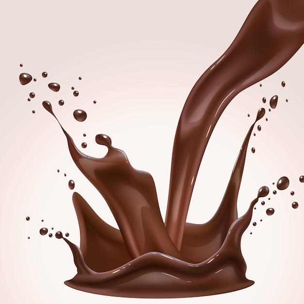 Vector realistic chocolate splash pouring liquid chocolate illustration