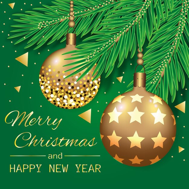 Vector realistic christmas background, with golden balls