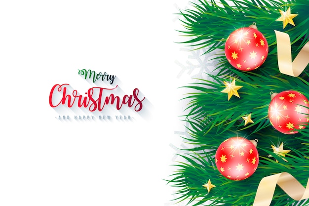 Realistic Christmas background with green branches