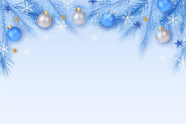 Vector realistic christmas background with ornaments and branches