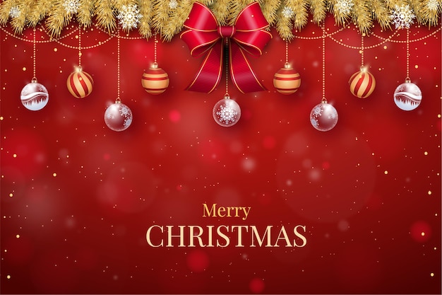 Realistic christmas background with red ribbon