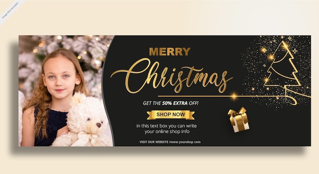 Vettore banner natalizio realistico con decorazioni bianche e oro