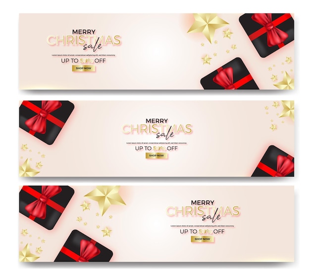 Realistic christmas banners set free vector