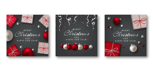 Realistic christmas cards collection