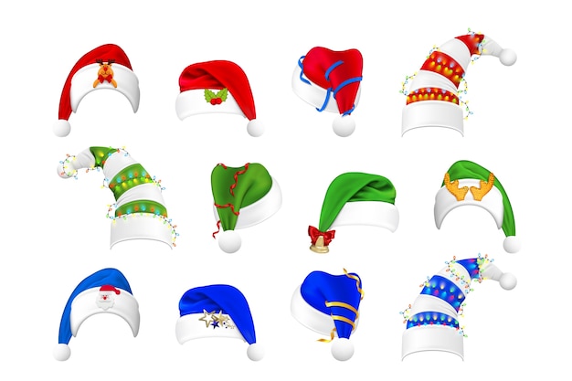 Realistic christmas hats set collection Illustration