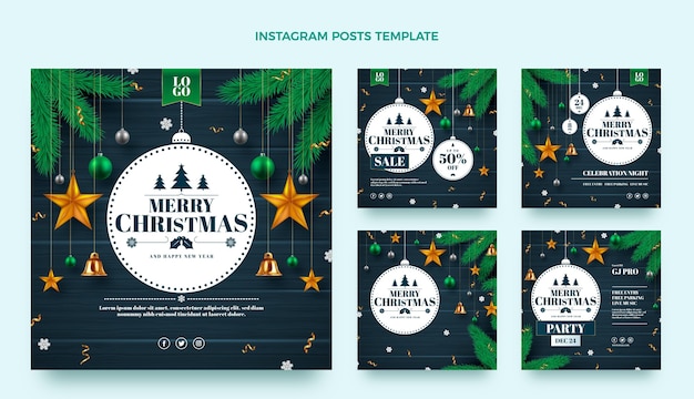 Realistic christmas instagram posts collection