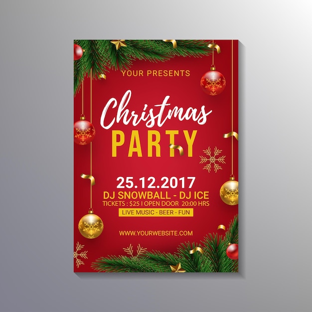 Realistic christmas party poster template design