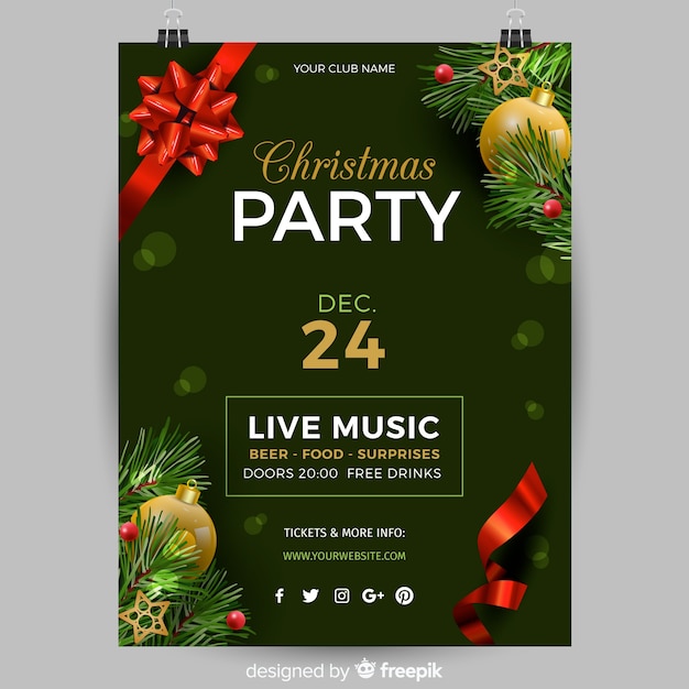 Realistic christmas party poster template