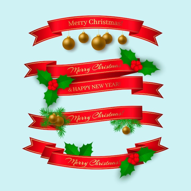 Vector realistic christmas ribbon collection