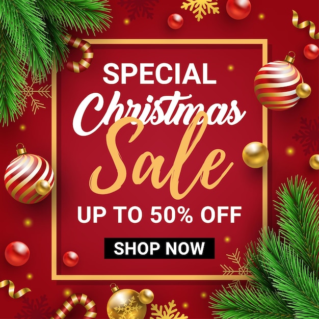 Realistic christmas sale banner design template