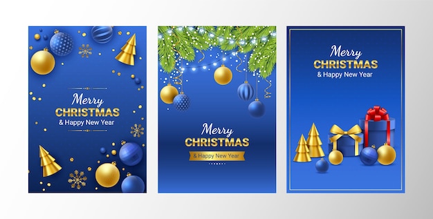 Realistic christmas season greeting cards set