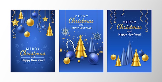 Vector realistic christmas season greeting cards set