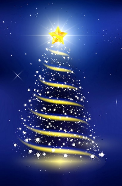 Vector realistic christmas tree with magical light or luxury christmas tree with star lamp or decoration