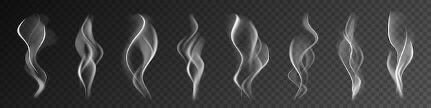Вектор Реалистичная иллюстрация векторного эффекта дыма от сигарет в потоке пара в воздухе.