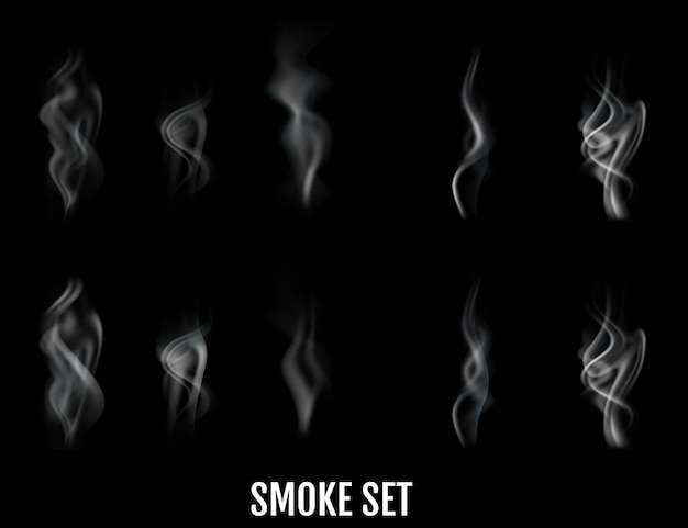 Vector realistic cigarette smoke waves. .