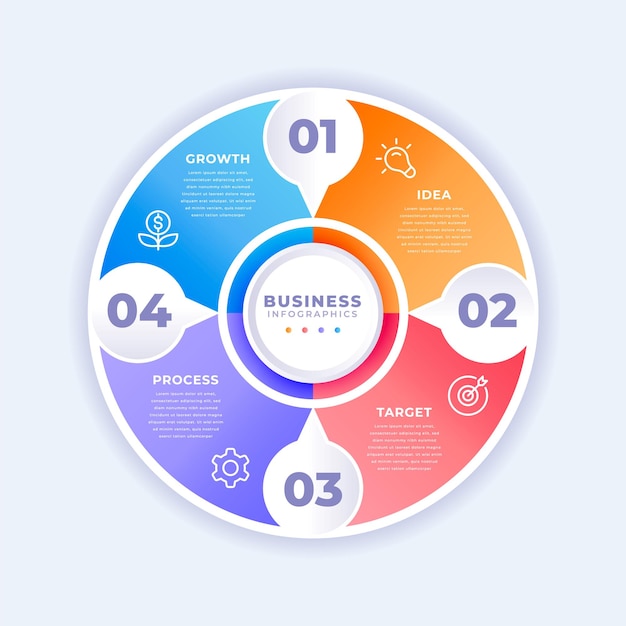 Realistic circular diagram infographic template with four steps or optons