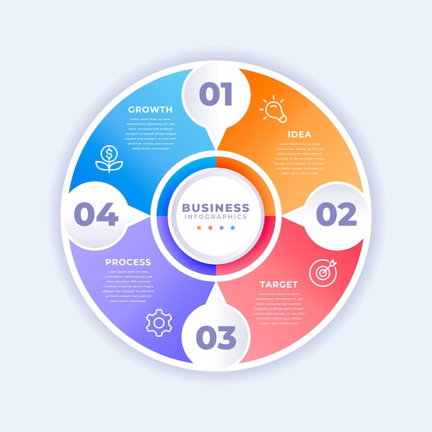 Vector realistic circular diagram infographic template with four steps or optons