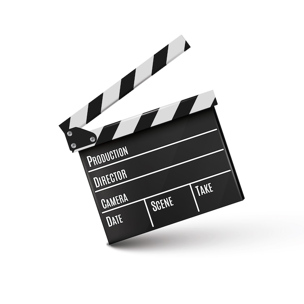 Realistic clapper.cinema.Board on a white background.film.time.