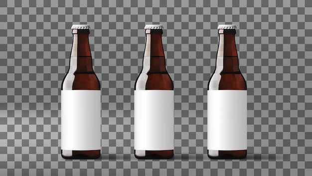 Vector realistic clear beer bottles with white label