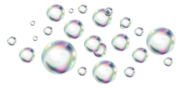 Realistic clear foam Transparent glossy rainbow bubbles