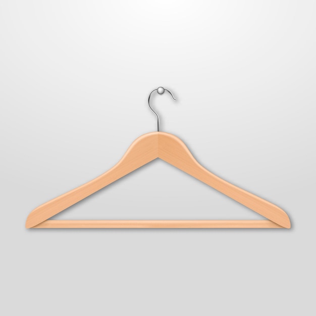 Realistic clothes coat wooden hanger close up isolated on white