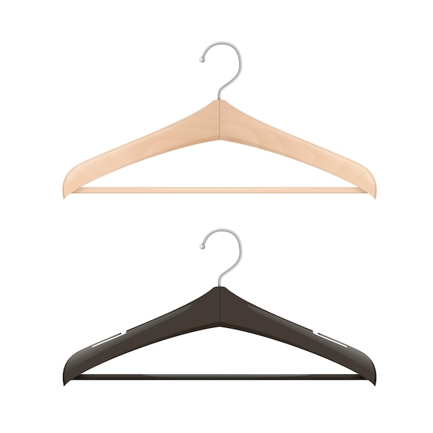 Realistic clothes hanger wooden and black plastic