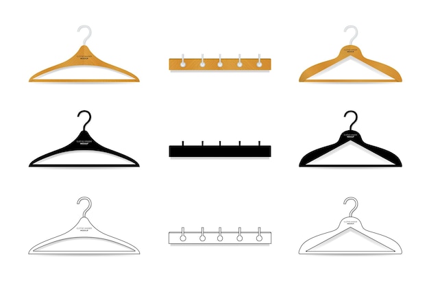 Realistic clothes wooden hanger or hook wall vector design template clipart or mock up