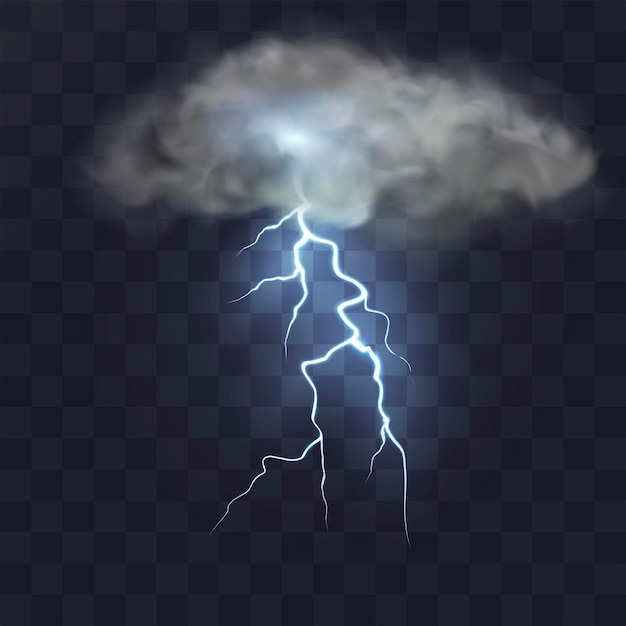 Vector realistic cloud with electric lightning with glow effect thunderstorm and lightning