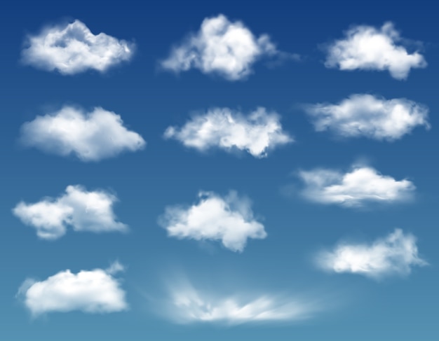 Vector realistic clouds in blue sky or heaven background