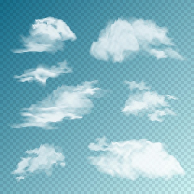 Realistic clouds set isolated cloud on transparent background sky panorama vector design element