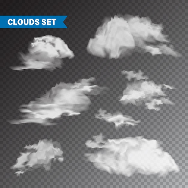 Vector realistic clouds set isolated cloud on transparent background sky panorama vector design element