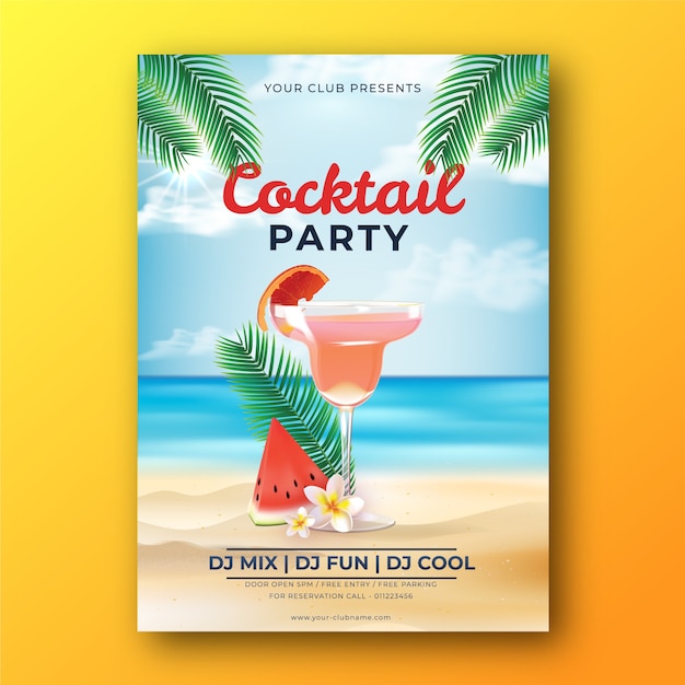 Realistic cocktail flyer template