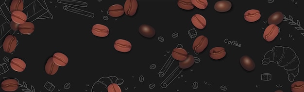 Realistic coffee beans on a dark background - vector
