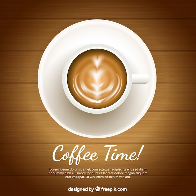 Realistic coffee cup background with top view