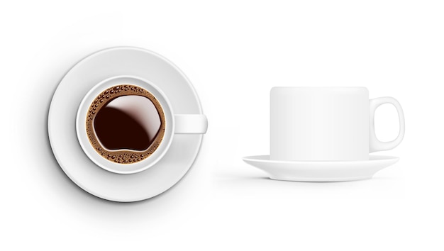 Premium Vector  Realistic coffee cup on white background top and