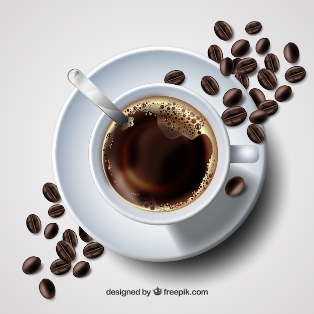 Vector realistic coffee cup with top view