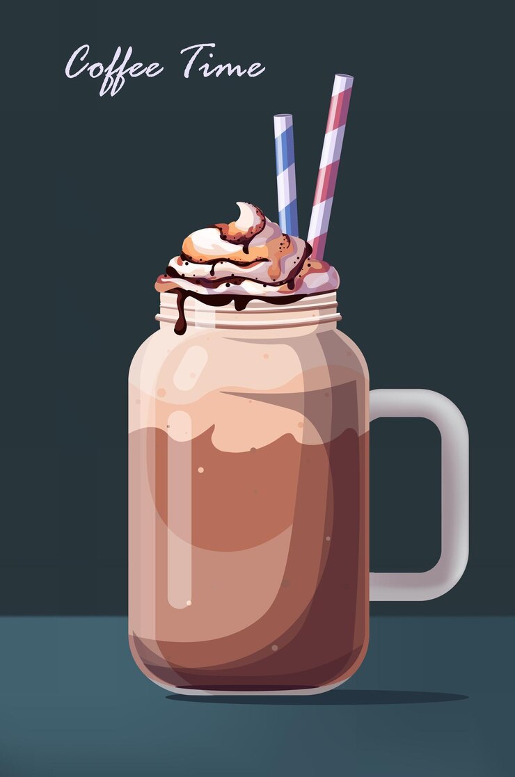 Vector realistic coffee in glass cup hot latte drink coffee time concept vertical