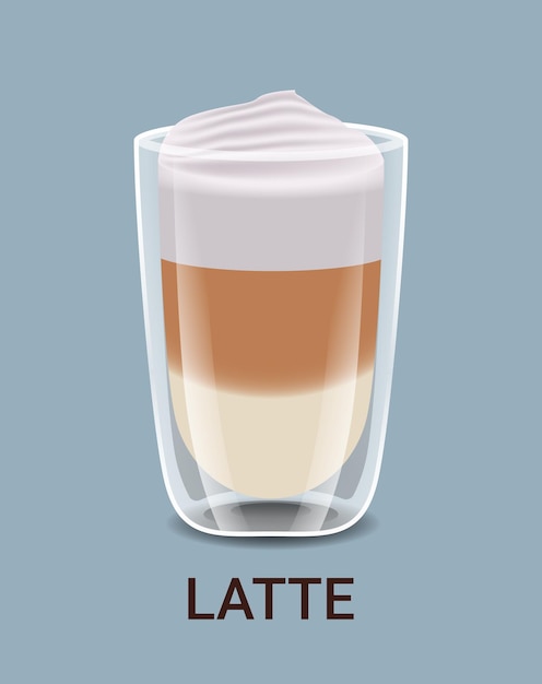 Vector realistic coffee in glass cup hot latte drink