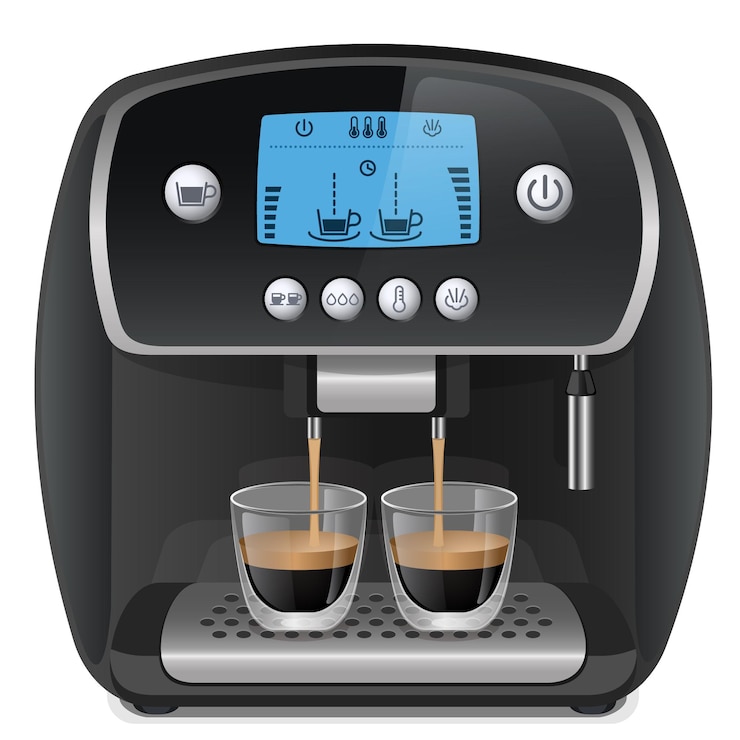 Vector realistic coffee machine with cups isolated on white background vector illustration