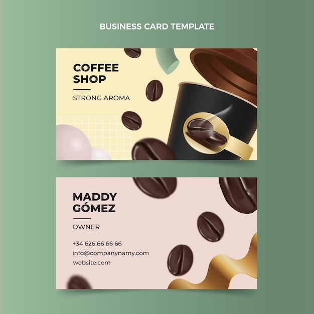 Vector realistic coffee shop horizontal business card