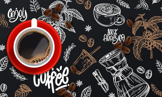 Vettore sfondo realistico del tempo del caffè con una tazza di caffè