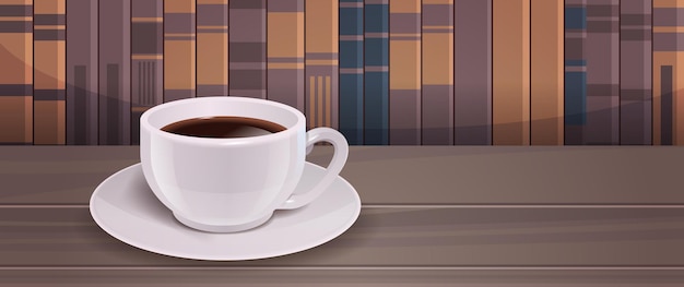 Realistic coffee in white cup on cafe table hot americano drink