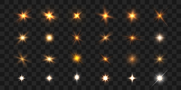 Realistic collection of bright light effects sparkling stars on a transparent background vector