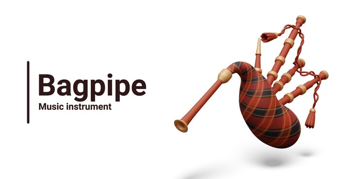 Vector realistic colored bagpipe ancient traditional scottish musical instrument
