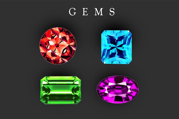 Vector realistic colored gemstone set