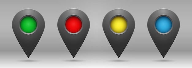 Realistic colored geolocation icons on a transparent background