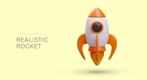 Realistic colored rocket on yellow background Spaceship launch Start of new project business